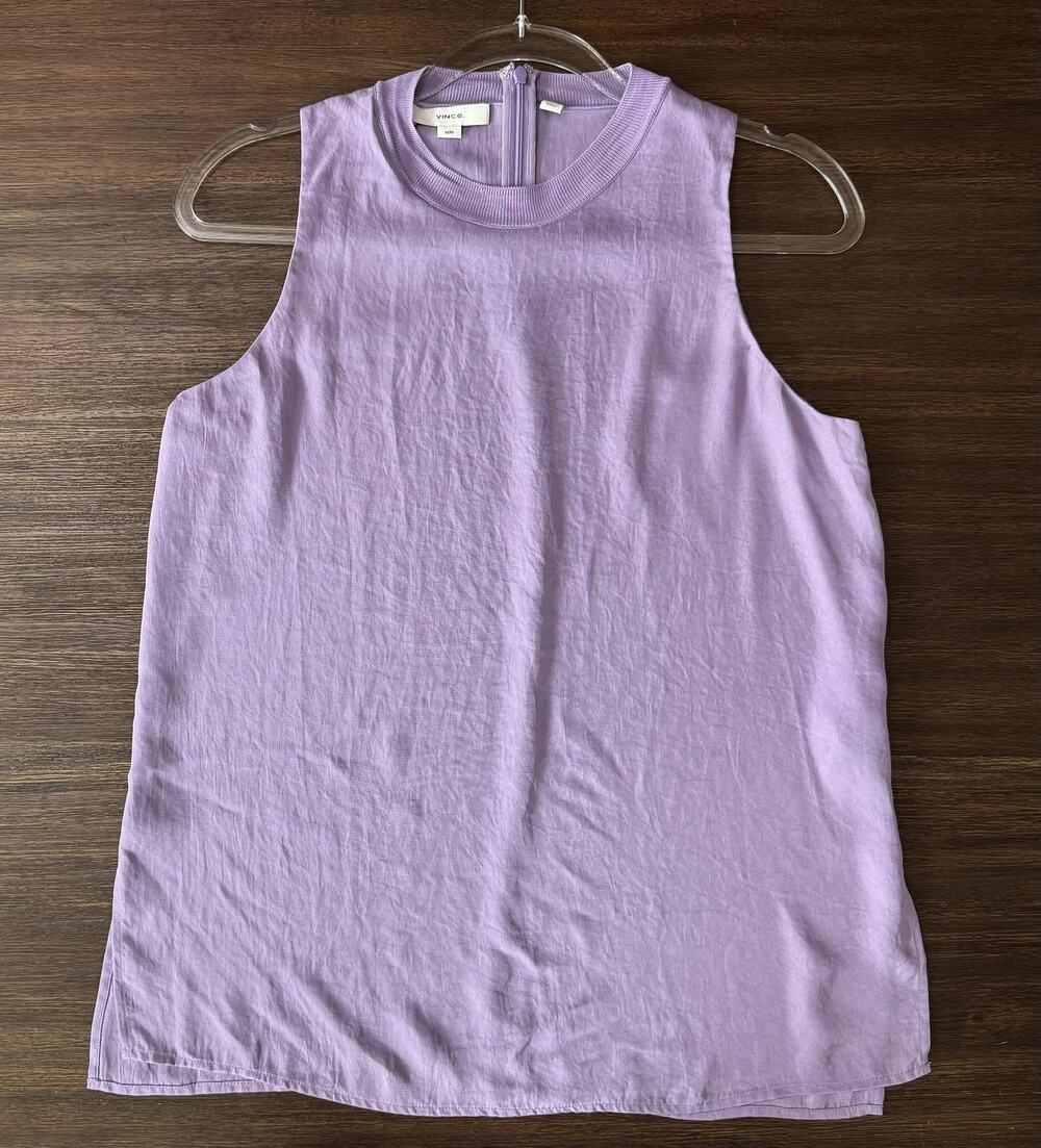 Vince Tank Top Womens Medium Purple Crew Neck Zip Back Triacetate Woven Shell
